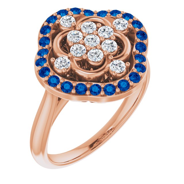 14K Rose Natural Blue Sapphire & 1/3 CTW Natural Diamond Ring  